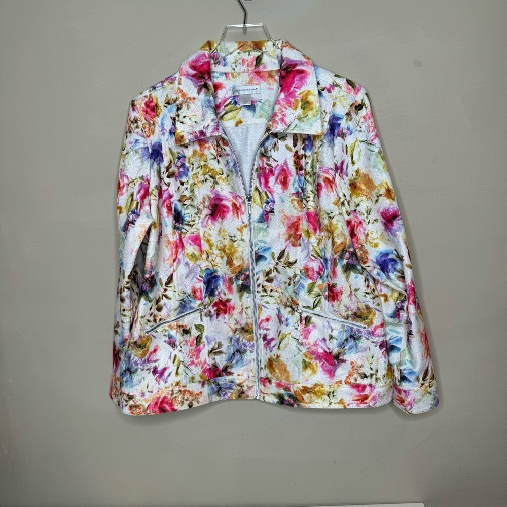 Christopher & Banks xLarge Zippered Jacket Multicolor Floral Spring